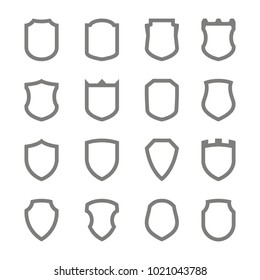 Set of monochrome icons with vector shield for your design