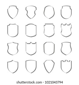 Set of monochrome icons with vector shield for your design