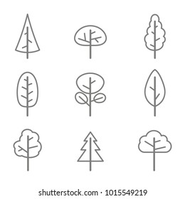 set of monochrome icons with vector trees for your design