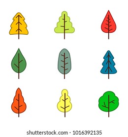 set of monochrome icons with vector trees for your design
