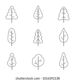 set of monochrome icons with vector trees for your design