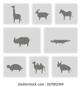 set of monochrome icons with wild animals for your design