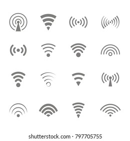 Set of monochrome icons with wireless and wifi symbols for your design