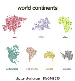 Set of monochrome icons with world continents