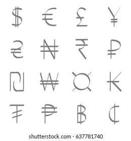 set of monochrome icons with world currency symbols for your design