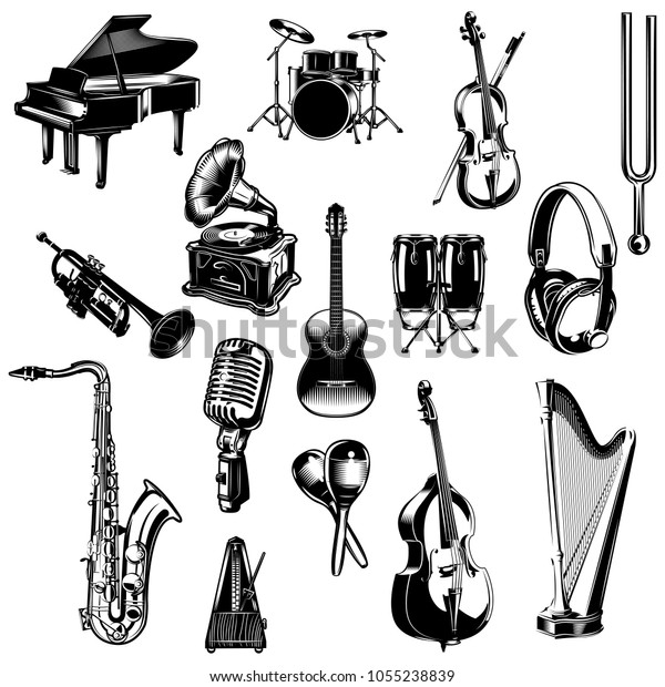 Set Monochrome Images Musical Instruments Pianos Stock Vector (Royalty ...