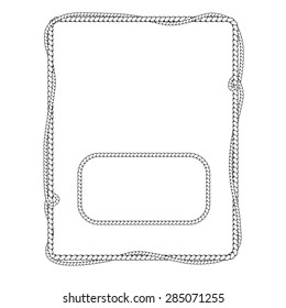 Set Of Monochrome Isolated Rope Frame And Border. Vector Illustration.