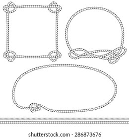 Set of Monochrome Isolated Rope Frames. Vector Illustration.