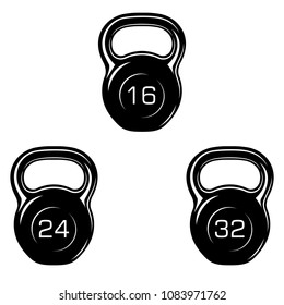 Set monochrome kettlebell icons. Vector illustration.