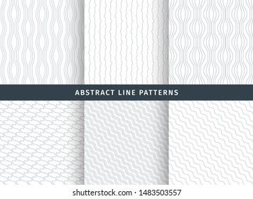 Set of monochrome line seamless patterns
