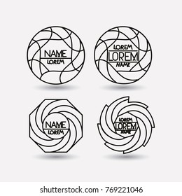 set of monochrome logo abstract circular symbols on white background