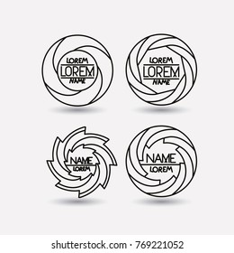 set of monochrome logo abstract circular symbols on white background