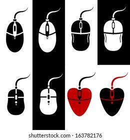 Set of monochrome mouse silhouettes. Abstract vector illustration.