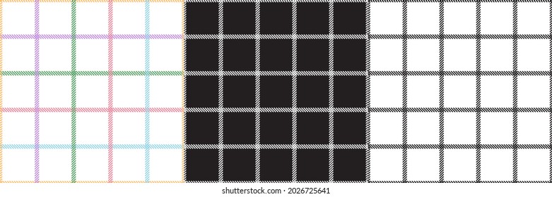 set of monochrome and multicolored checked tattersall seamless design for pattern and background.