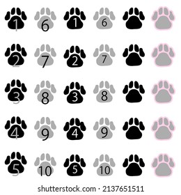 A set of monochrome numerical footprints from one to ten.