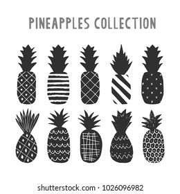 Set of monochrome pineapples. Scandinavian design.