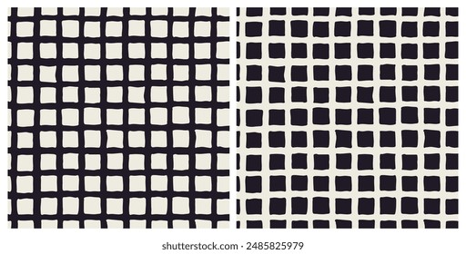 
Set of monochrome rectangled geometric shapes seamless repeat pattern. Black and white bundle aop, all over surface print.