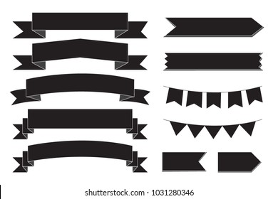 Set of monochrome ribbons and banners. Ribbon Banners Vector Collection. Collection of simple frames. Vector illustration.