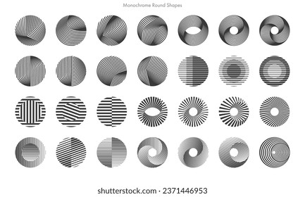 Set of Monochrome Round Shapes. Vector Abstract Illustration.