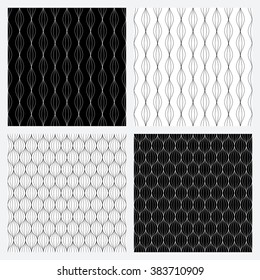 Set of monochrome seamless pattern. Abstract texture. Braids with vertical direction. Vector Illustration.