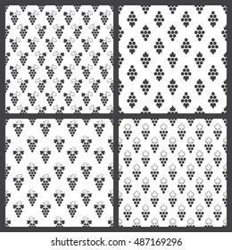 Set of monochrome seamless pattern of grapes on white background. Design for background, textile, paper packaging, wrapping paper, fabric, banner, invitation, certificate, menu. Vector illustration.