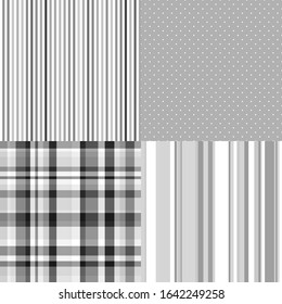Set of monochrome seamless patterns. Abstract geometric wallpaper of the surface. Striped multicolored background. Print for banner, flyer or poster. Black and white illustration