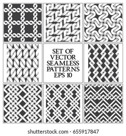 Set of monochrome seamless patterns. Swatches of abstract repeatable backgrounds.
