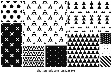Set of monochrome seamless patterns. Vector backgrounds collection.