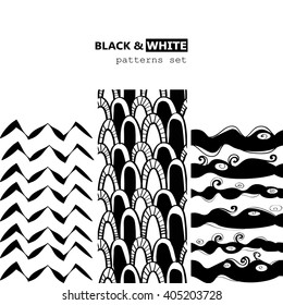 Set of  monochrome seamless patterns.geometric black and white pattern.