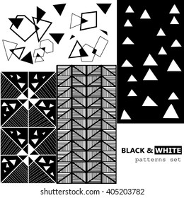 Set of  monochrome seamless patterns.geometric black and white pattern.