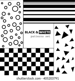 Set of  monochrome seamless patterns.geometric black and white pattern.