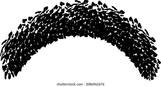 Set of monochrome silhouette of shrubs and trees. Decorative design element in black and white colors.Horizontal panorama with thicket of  garden plants.