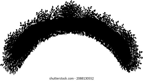Set of monochrome silhouette of shrubs and trees. Decorative design element in black and white colors.Horizontal panorama with thicket of  garden plants.