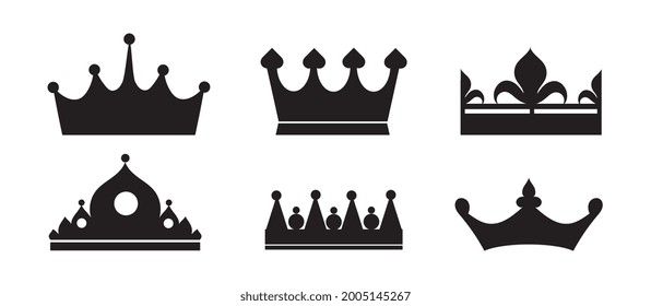 Set of monochrome silhouettes of diadems. Flat style illustration.