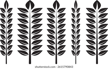 Set monochrome simple leaves botanical branches with stem and foliage vector illustration