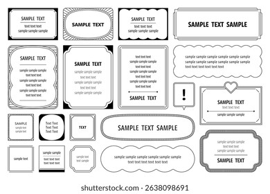 A set of monochrome, simple, retro-style decorative frames and label elements. Perfect for headings, labels, UI design, pop graphics, printable crafts, and vintage-themed layouts.