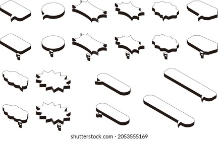 A set of monochrome and simple upward isometric balloon illustrations