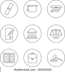 Set of monochrome slim linear icons court topi?. It's look like button of modern operating system. Useful for infograpics, presentation and web site.