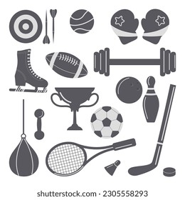 set of monochrome sport equipment elements 