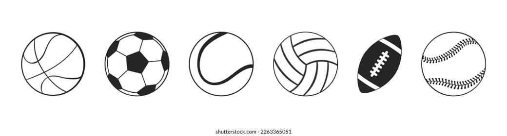 A set of monochrome sports balls. Vector illustration.