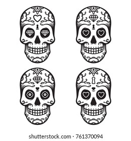set of monochrome sugar skulls