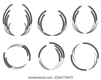 Set aus einfarbigen Textrahmen mit Reis und Reisohren, Reisstiel
