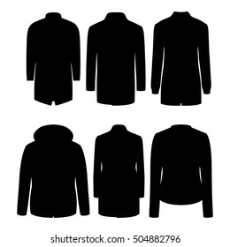 Set of monochrome trendy men's clothes with coats and jackets. Vector illustration