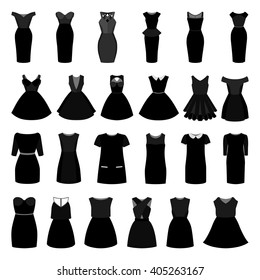 Set of monochrome trendy women's dresses. Vector illustration