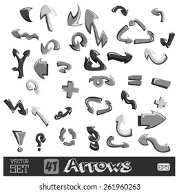set of monochrome universal arrows on a background. vector eps