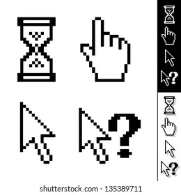 set of monochrome vector pixel cursors