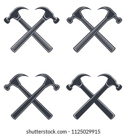 Set monochrome vintage hammer Icon, joiner's tools, simple shape, for graphic design of logo, emblem, symbol, sign, badge, label, stamp, isolated on white background. Hand drawn, vector illustration.