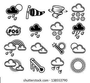 A set of monochrome weather icons like those used in forecasts