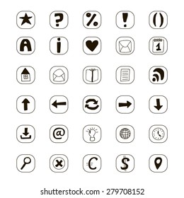 Set of monochrome web icons. 30 buttons for your website, blog or design. Vector illustration.