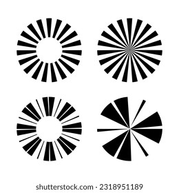 Conjunto de círculo blanco monocromo con rayos negros. Líneas hipnóticas abstractas en forma de franjas en forma de círculo. Logo geométrico. Elemento de diseño